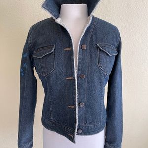 Ann Taylor Loft Denim Bomber Jacket Fleece Stars